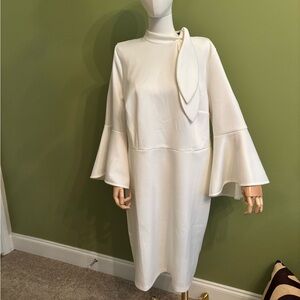 Eloquii Cream Sheath Dress with Bell Sleeves and Mock Neck